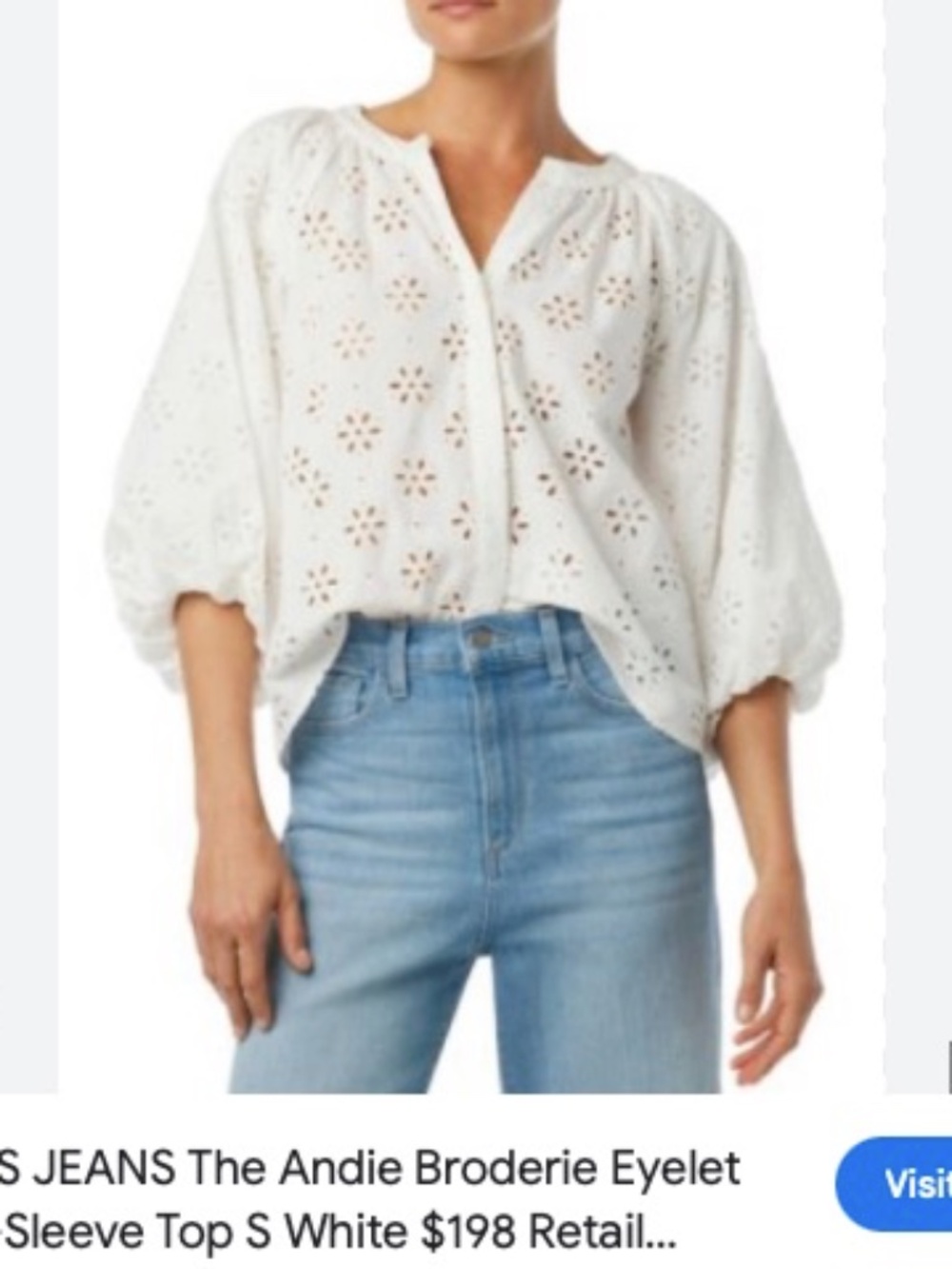JOE'S Jeans The Andie Boderie Eyelet Puff-Sleeve Top - Size Large